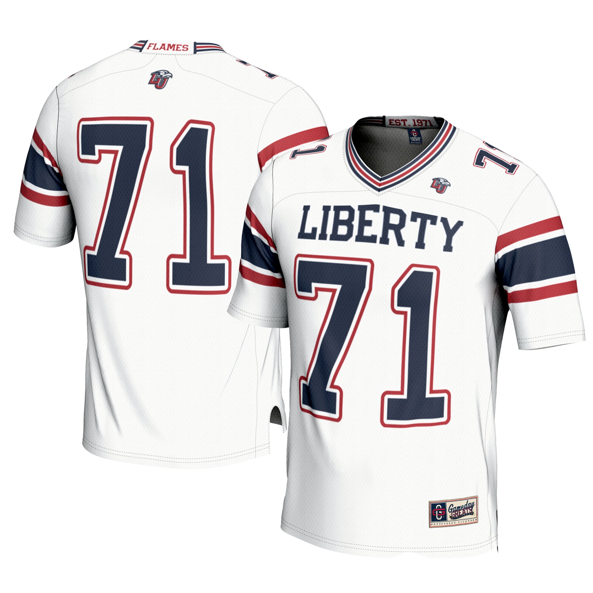 Men's #71 White Liberty Flames Football Jersey