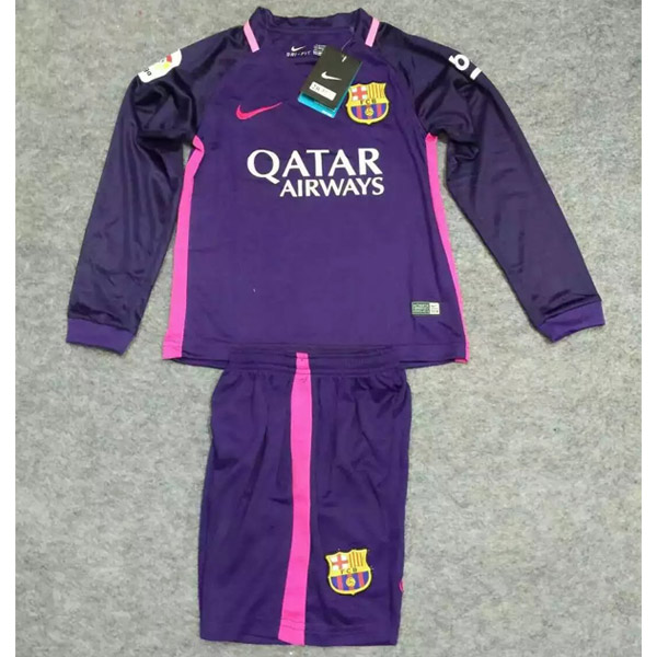 Kids Barcelona LS Away 2016-17 Soccer KitsShirtShorts - Official