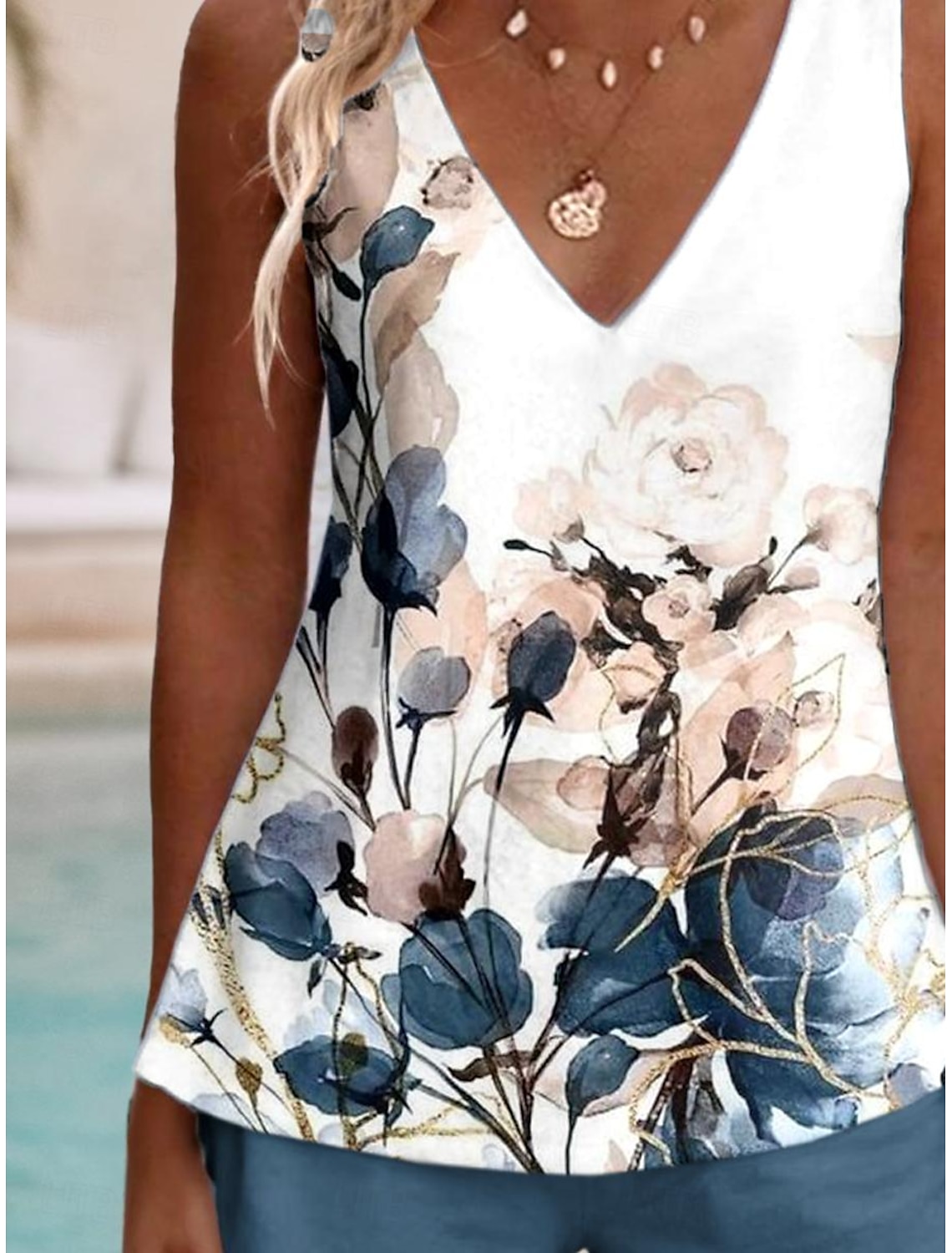 Women's Camis 2 Pieces Outfits Daily Hawaiian Print Sleeveless V Neck Vacation Summer