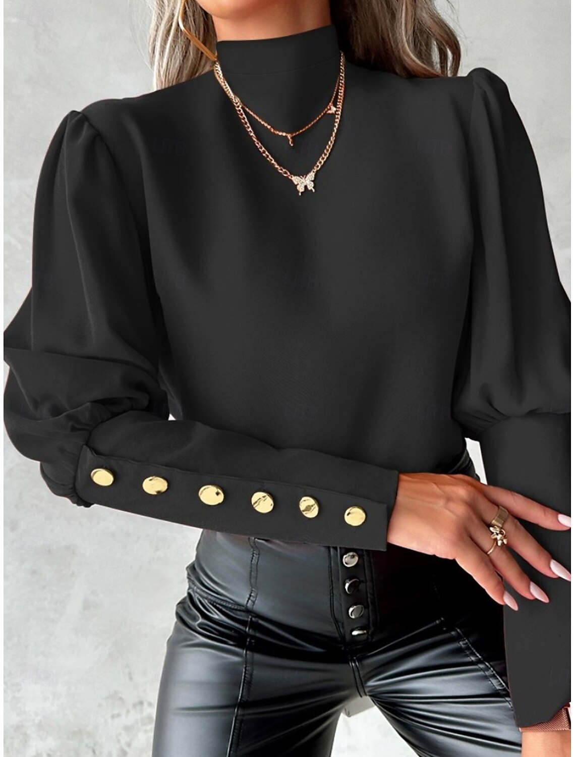 Women's Shirt Blouse Elegant Ladies Stylish Solid Color Long Sleeve High Neck Lace Buttons Slim Work Spring Fall Winter