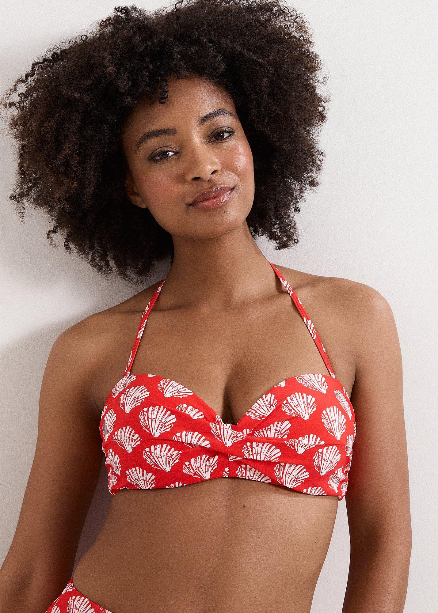 Red Shell Print Bikini Top