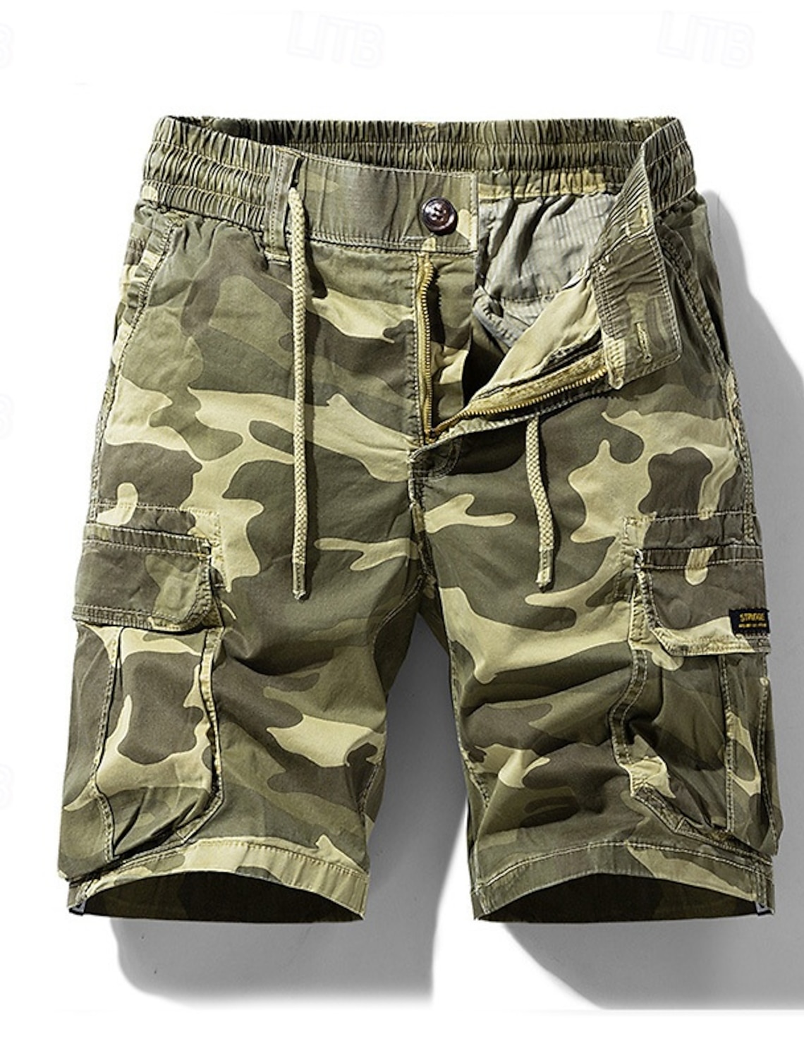 Men's Cargo Shorts Camo Shorts Shorts Summer Shorts Drawstring Elastic Waist Multi Pocket Camouflage Camo / Camouflage Comfort Wearable Knee Length Outdoor Sport Daily Fashion Casual Blue Khaki