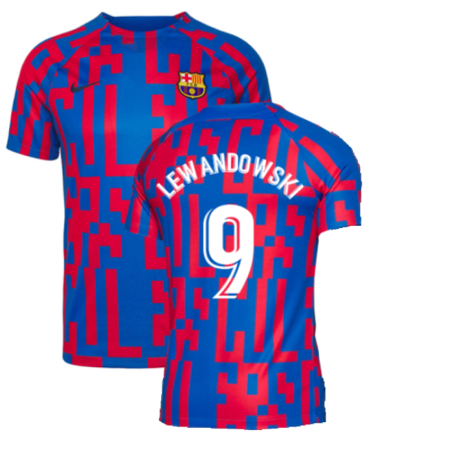 2022-2023 Barcelona Pre-Match Training Shirt (Blue) (LEWANDOWSKI 9)...