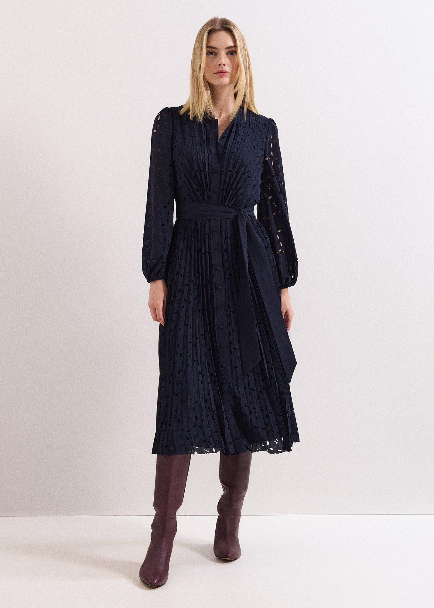 Marina Navy Laser Cut Midi Dress