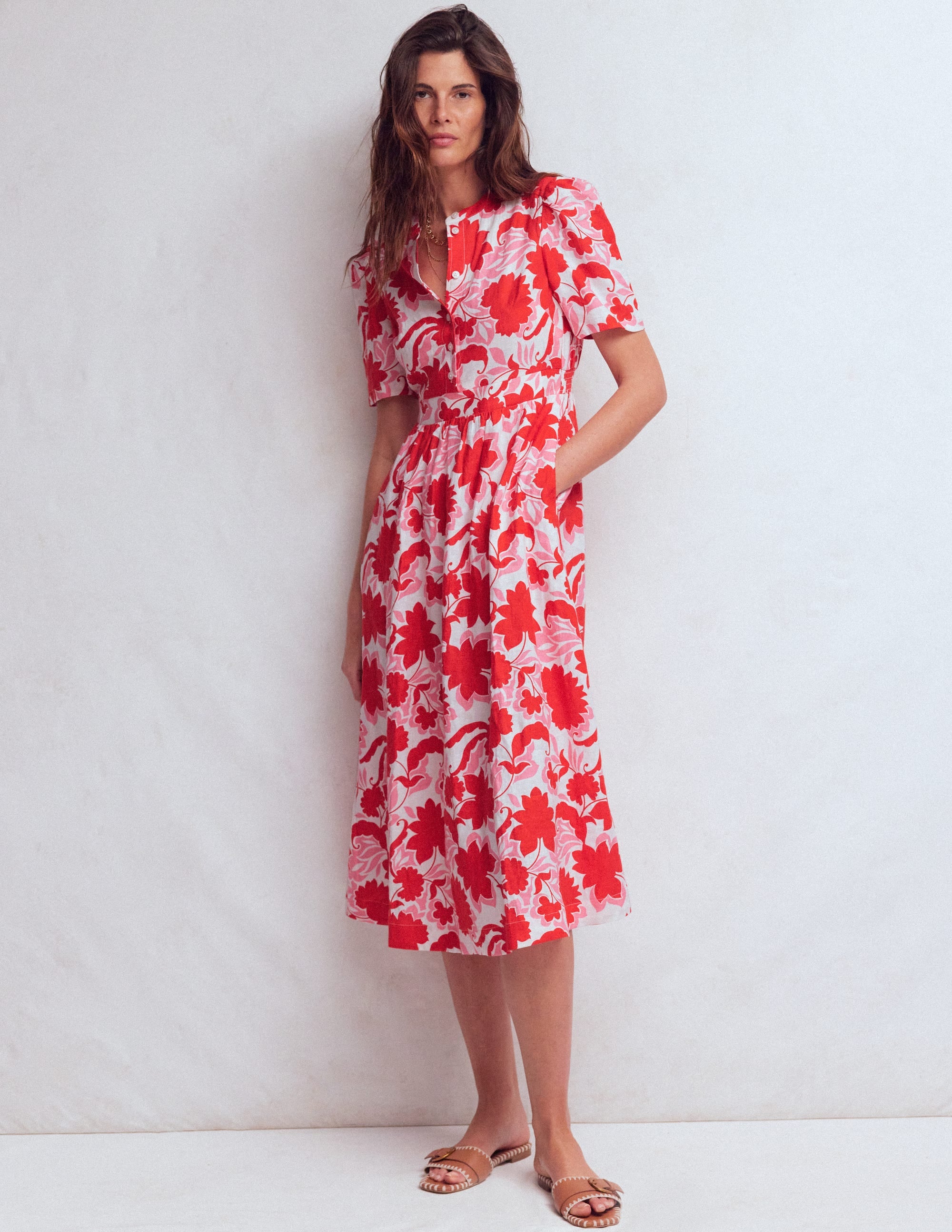 Ivy Placket Linen Midi Dress