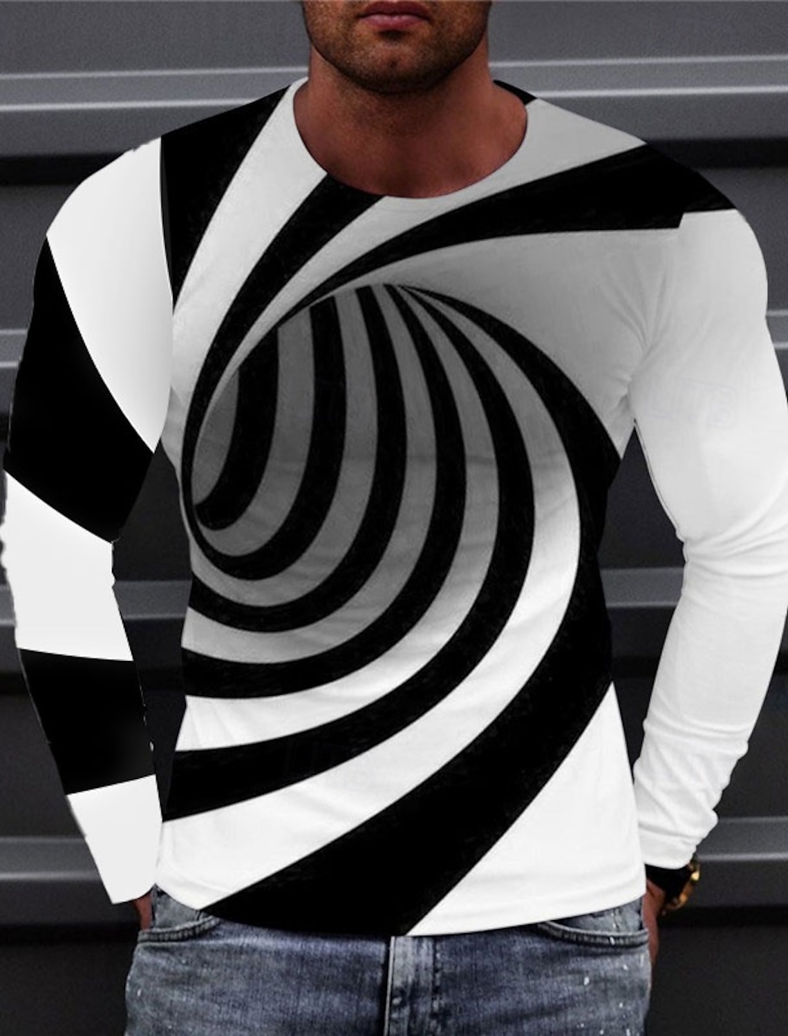 Men's Optical Illusion Graphic Prints T Shirt Long Sleeve 3D Print