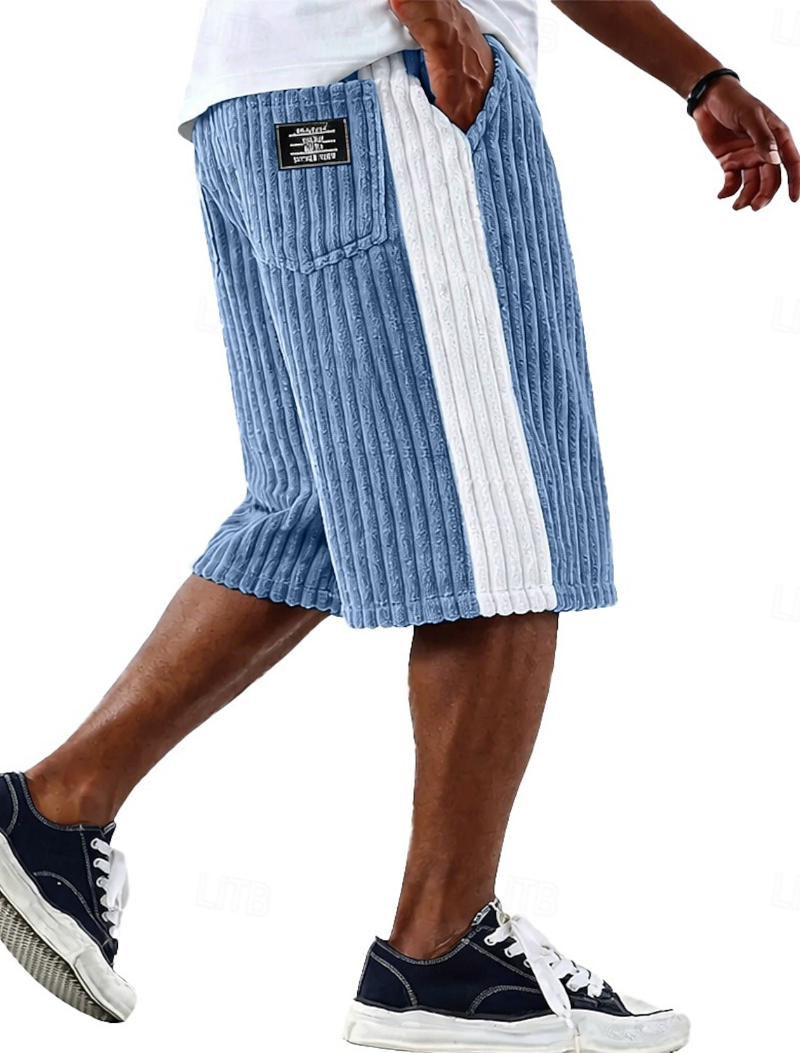 Men's Shorts Casual Shorts Corduroy Shorts Pocket Elastic Waist Simple Plain Comfort Breathable Knee Length Casual Outdoor Vacation Vacation Fashion Black White Micro-elastic
