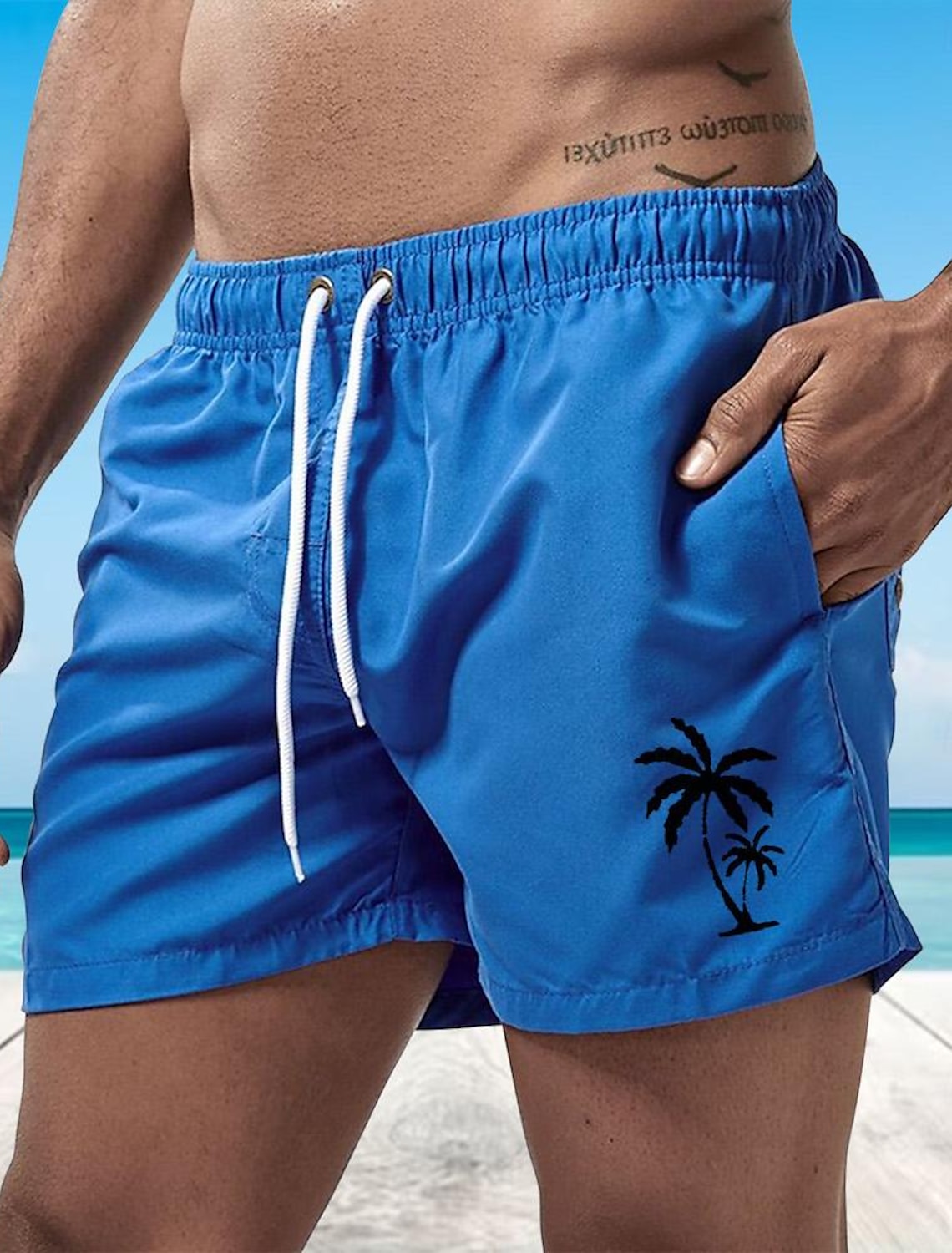 Men's Board Shorts Swim Shorts Swim Trunks Drawstring with Mesh lining Elastic Waist Coconut Tree Comfort Quick Dry Short Holiday Beach Weekend Fashion Casual Black White Micro-elastic