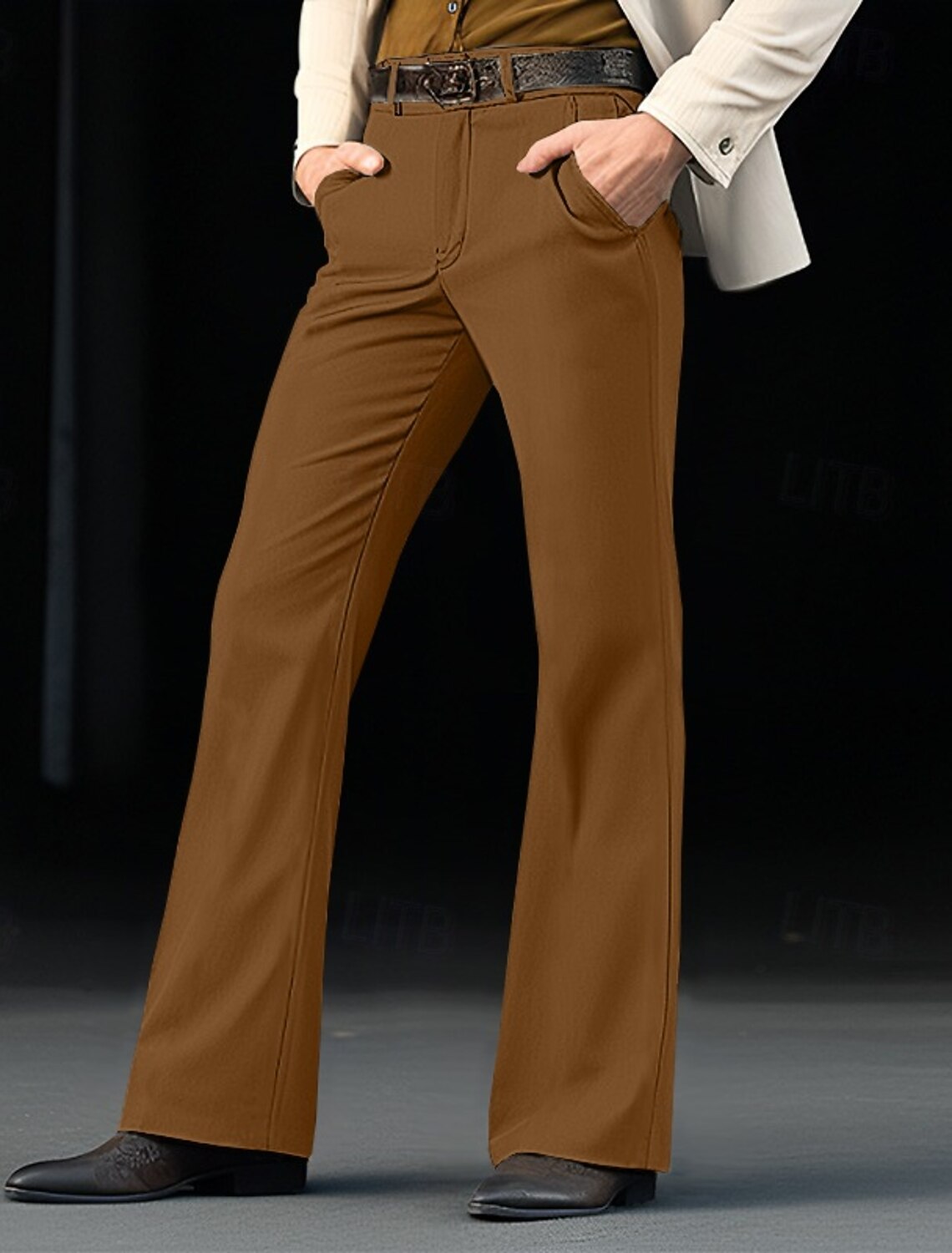 Men's Dress Pants Flared Pants Bell Bottom Trousers Pocket Plain Comfort Breathable Wedding Outdoor Daily Fashion Casual Black White