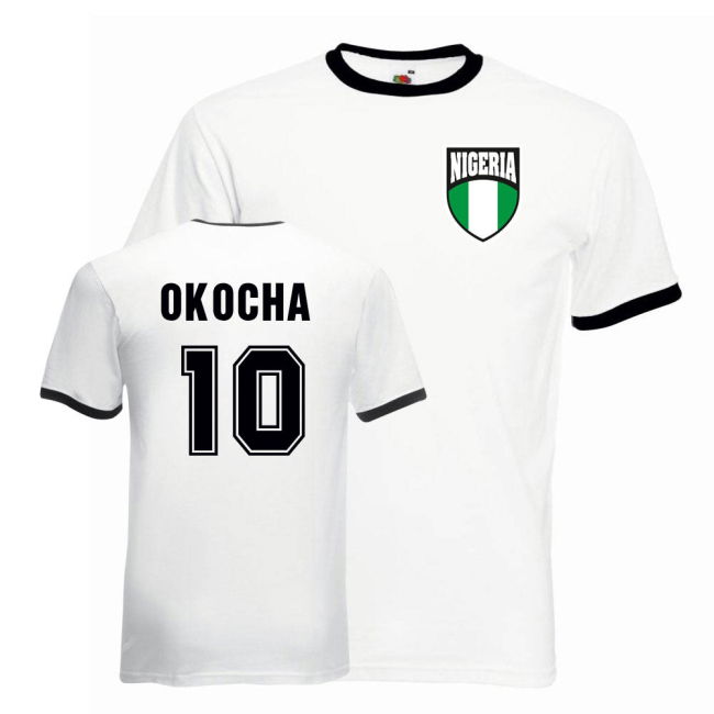 Exclusive-Design Jay-Jay Okocha Nigeria Ringer Tee (White-Black)