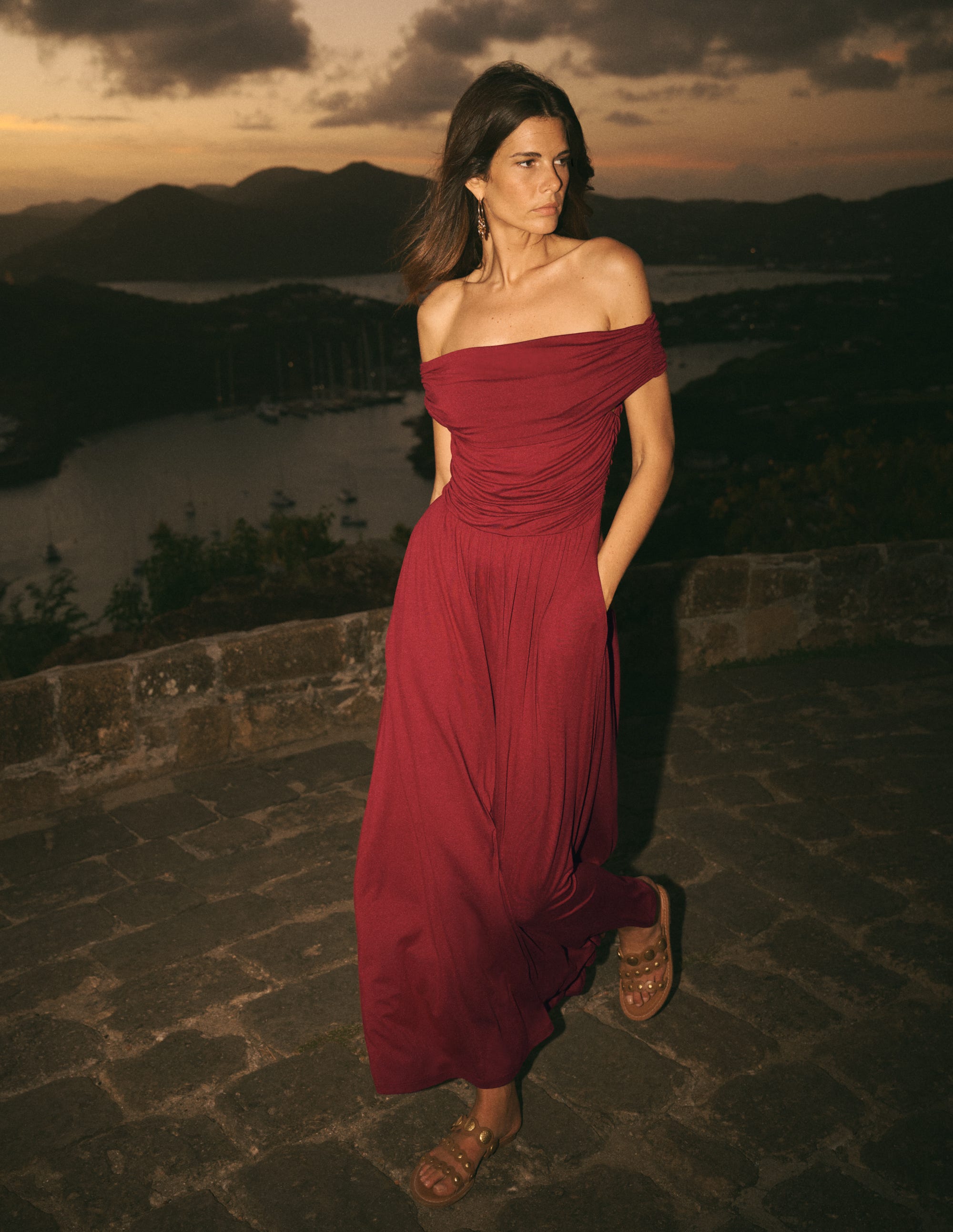 Ruched Bardot Jersey Dress