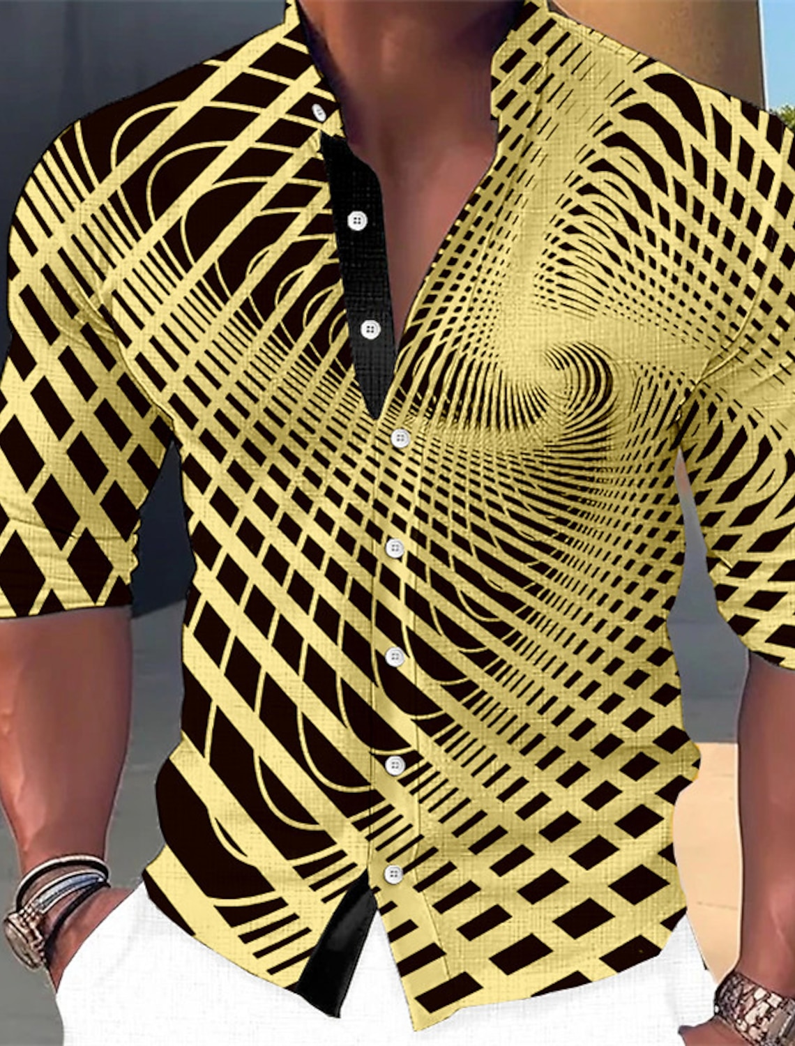 Men's Optical Illusion Geometric Pattern Shirt Button Up Long Sleeve