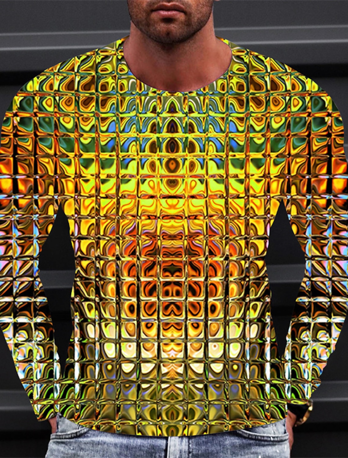 Men's Graphic Gradient Metallic Shirt T Shirt Long Sleeve T shirt 3D Print Crew Neck Shirt Vintage Fashion Designer Daily Outdoor Sports Blue 1 2 Spring & Fall Clothing Apparel S M L XL 2XL 3XL 4XL