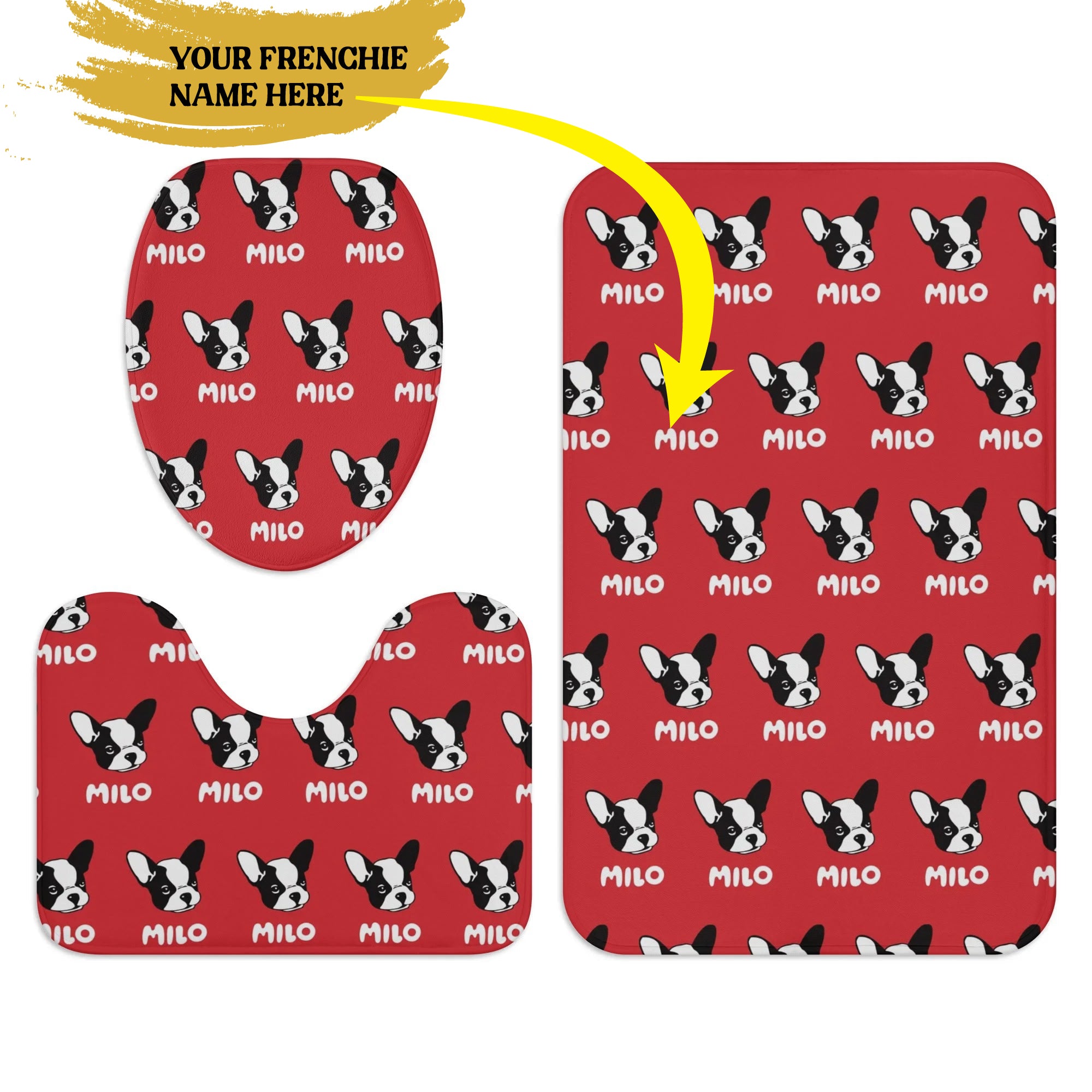 Personalized - Warm Bathroom Set With Your Frenchie’s Name Indoor Use