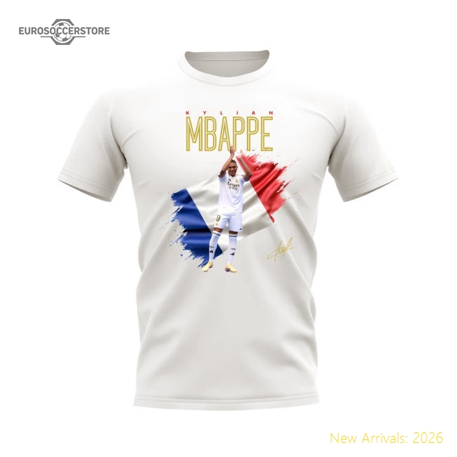 Kylian Mbappe Real Madrid Flag T-shirt (white) - Unique Style