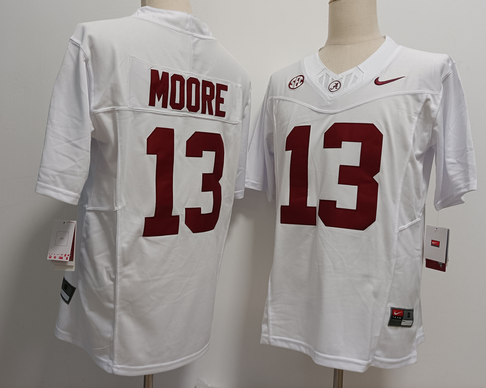 Men's ALA Tide White 2024 match worn Malachi Moore #13 official Jersey