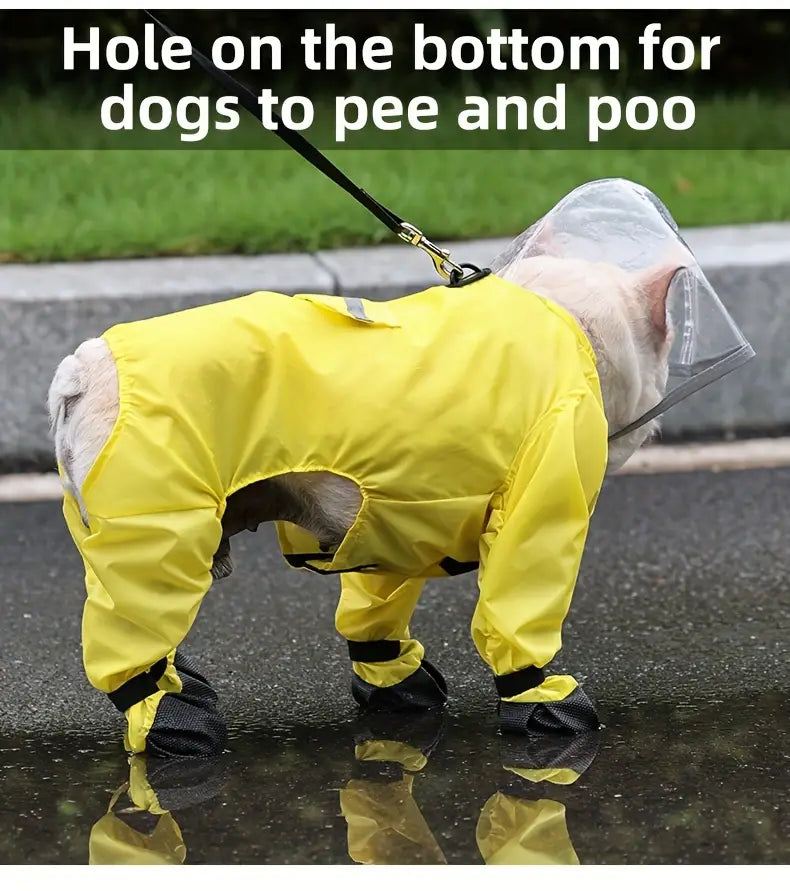 AquaTail Frenchie Raincoat with Integrated Booties and Hood