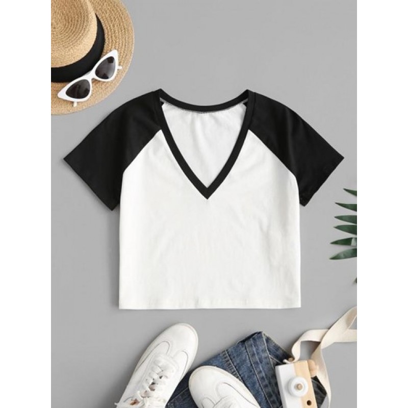 Raglan Sleeve Two Tone Cropped T-shirt JW0637