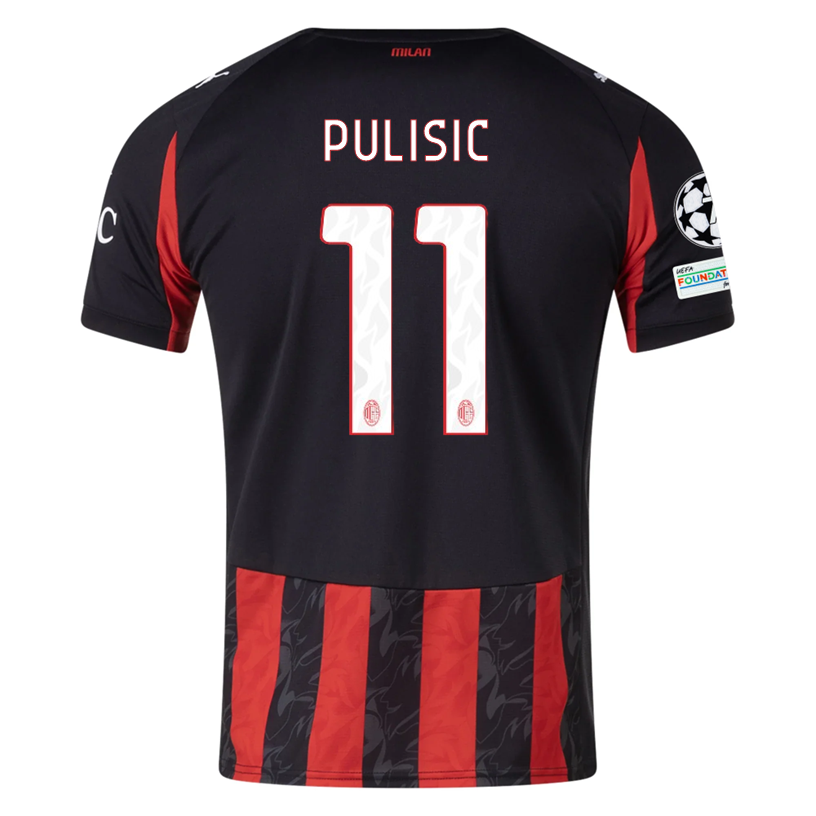 Puma Pulisic Men's AC Milan Home Jersey w/ Champions League Patches 25/26 (Red/Black)