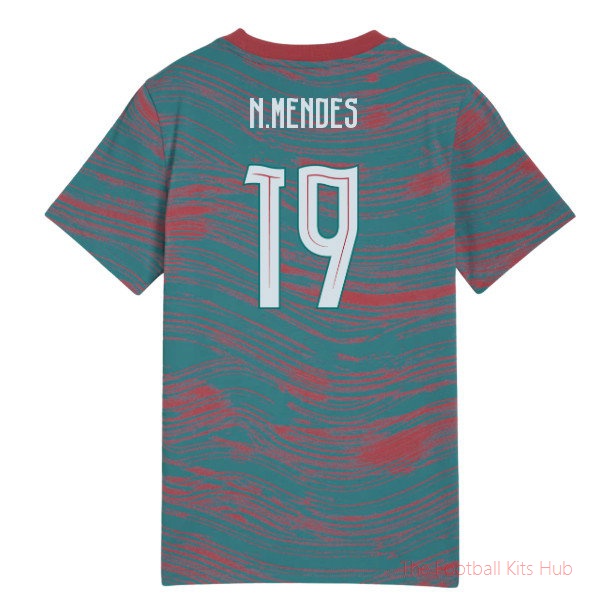 2026-2027 Portugal FtblCulture Tee AOP (Red-Green) - Kids (N.Mendes 19)