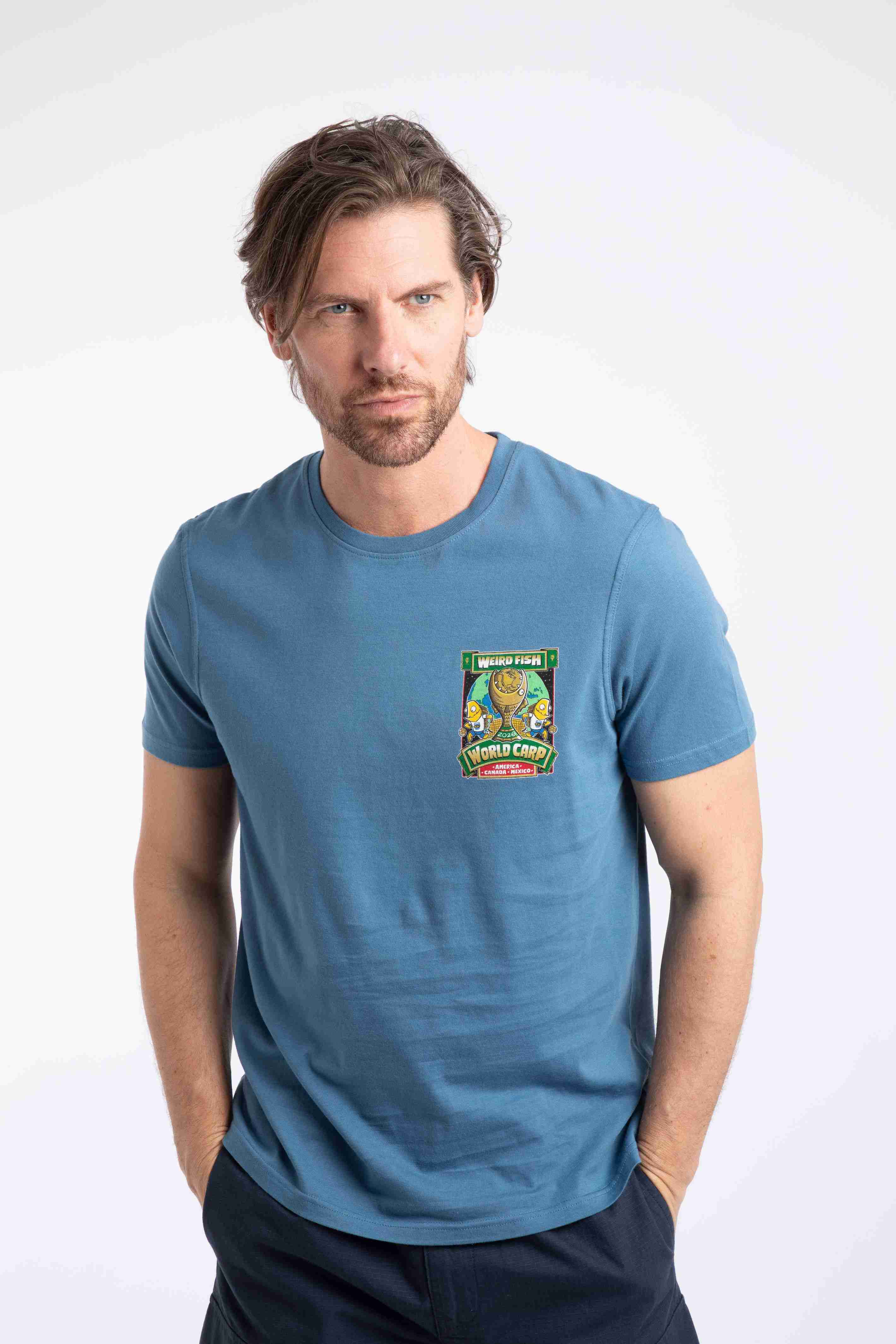 The World Carp 26 Back Print Artist T-Shirt Washed Blue