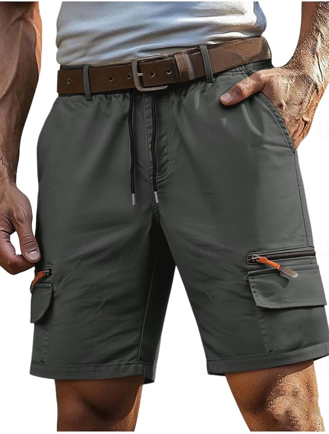 Men's Tactical Cargo Cargo Shorts Shorts Casual Shorts Drawstring Pocket Elastic Waist Plain Comfort Breathable Knee Length Daily Outdoor Vacation Vacation Fashion Khaki Black Inelastic