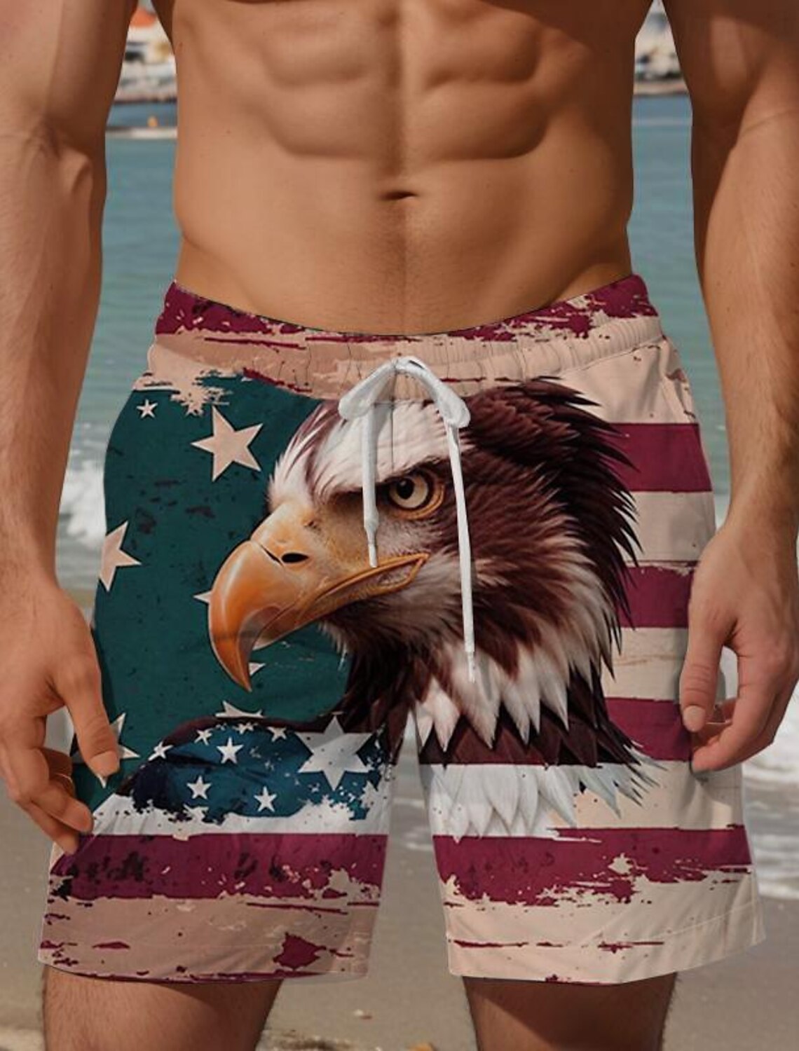 Men's 4th of July U.S. 250th Anniversary Eagle National Flag Swim Trunks Swim Shorts Board Shorts Mid Waist Vacation Hawaiian Holiday Beach Vacation Holiday Drawstring with Mesh lining Elastic Waist