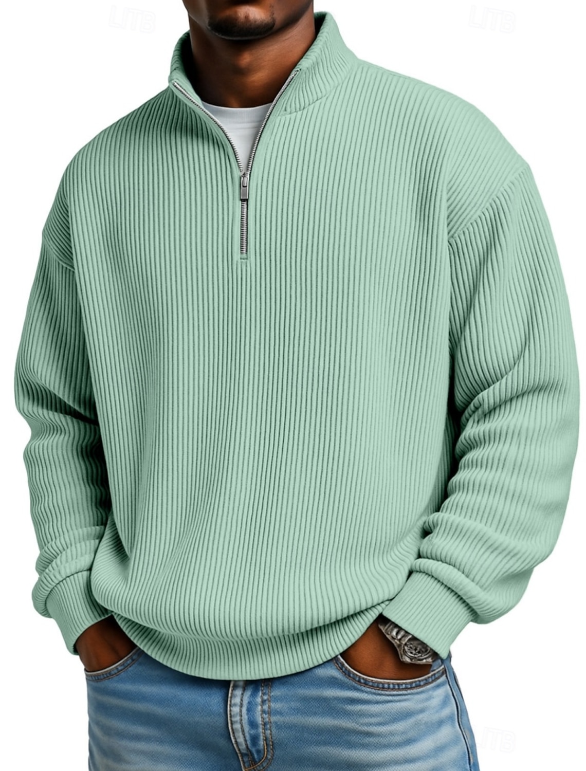 Men's Corduroy Shirt Textured Casual Vacation Quarter Zip Long Sleeve