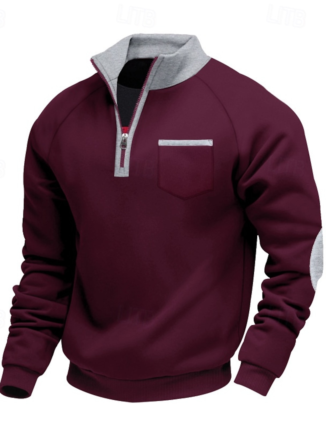 Men's Sweatshirt Quarter Zip Black Burgundy Navy Blue Light Grey Dark