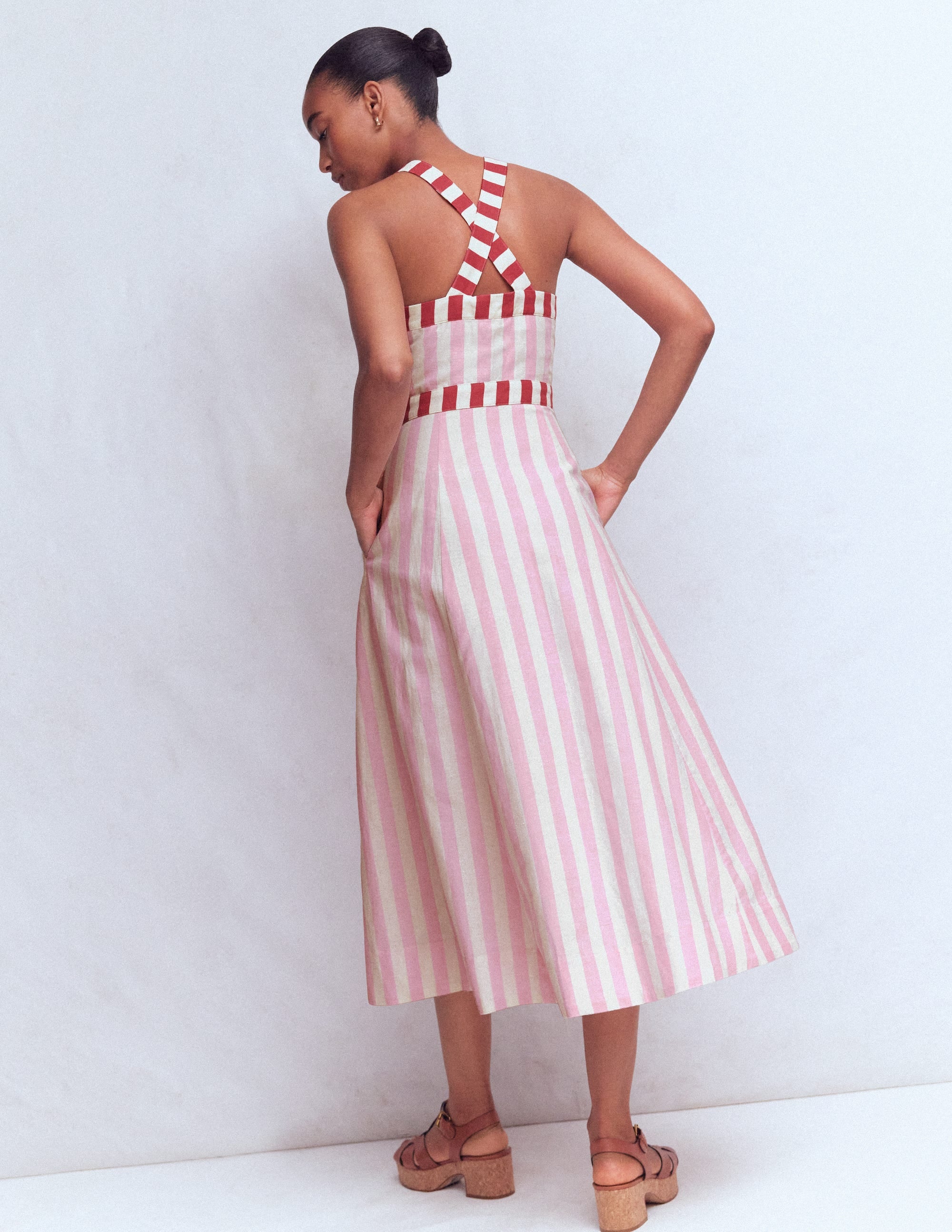 Cross-back Linen Blend Dress