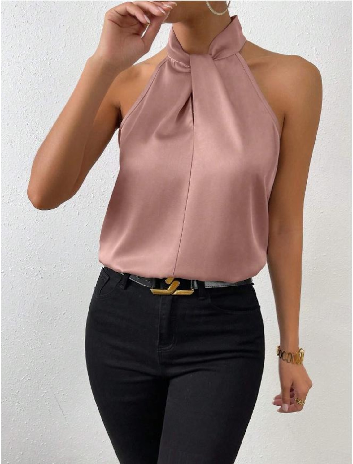 Tank Women's Plain Cold Shoulder Street Daily Fashion Halter Neck Regular Fit S