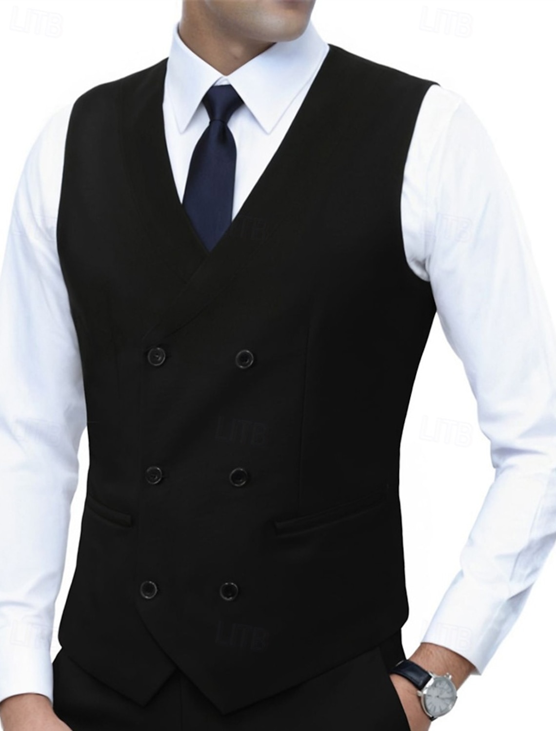 Men's Vest Waistcoat Gilet Business Vacation Party Fashion Casual Spring Fall Pocket Buttons Polyester Comfortable Plain Double Breasted V Neck Regular Fit Blue Black White Royal Blue Vest
