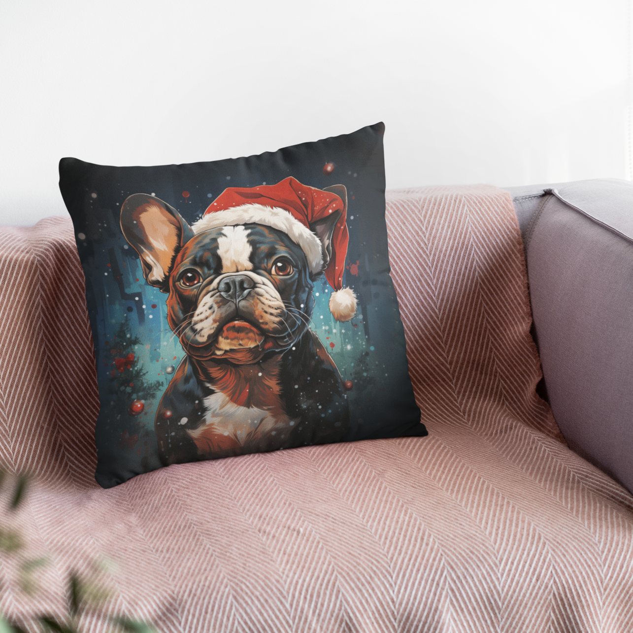 French Bulldog Christmas Time Pillow Cover Frenchie Pet Item