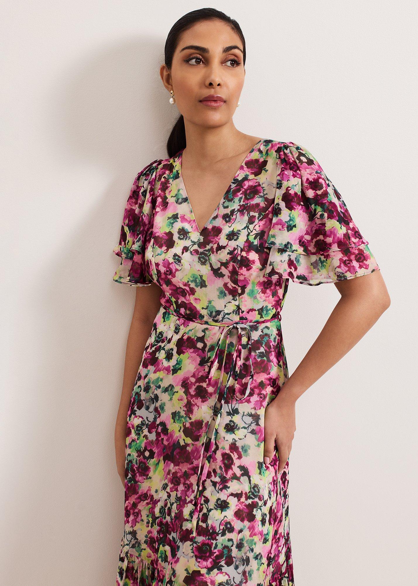 Petite Violet Floral Ruffle Maxi Dress