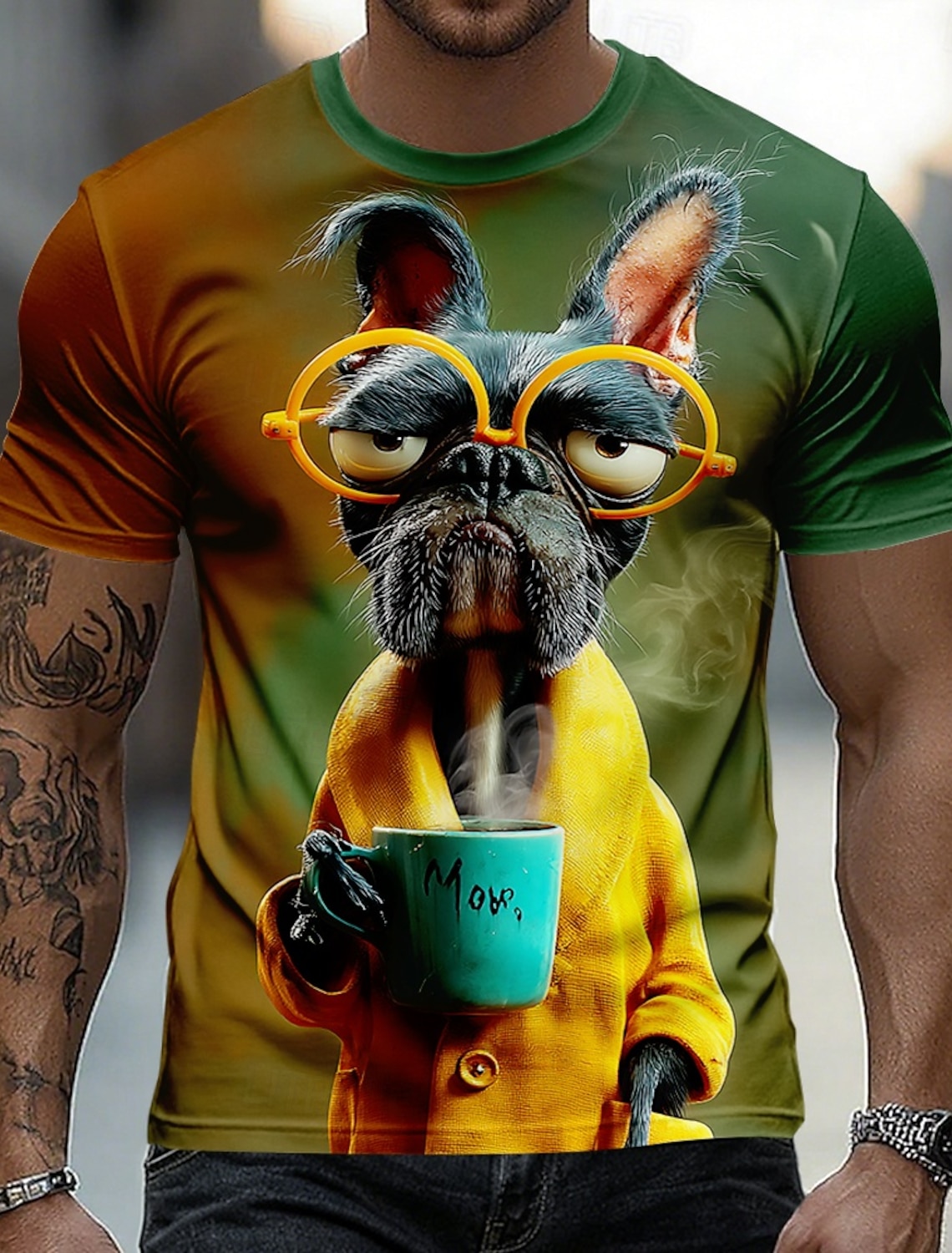 Men's Animal Dog T Shirt Short Sleeve T shirt 3D Print Crew Neck Shirt Funny Casual Daily Street Green Summer Spring Clothing Apparel S M L XL 2XL 3XL