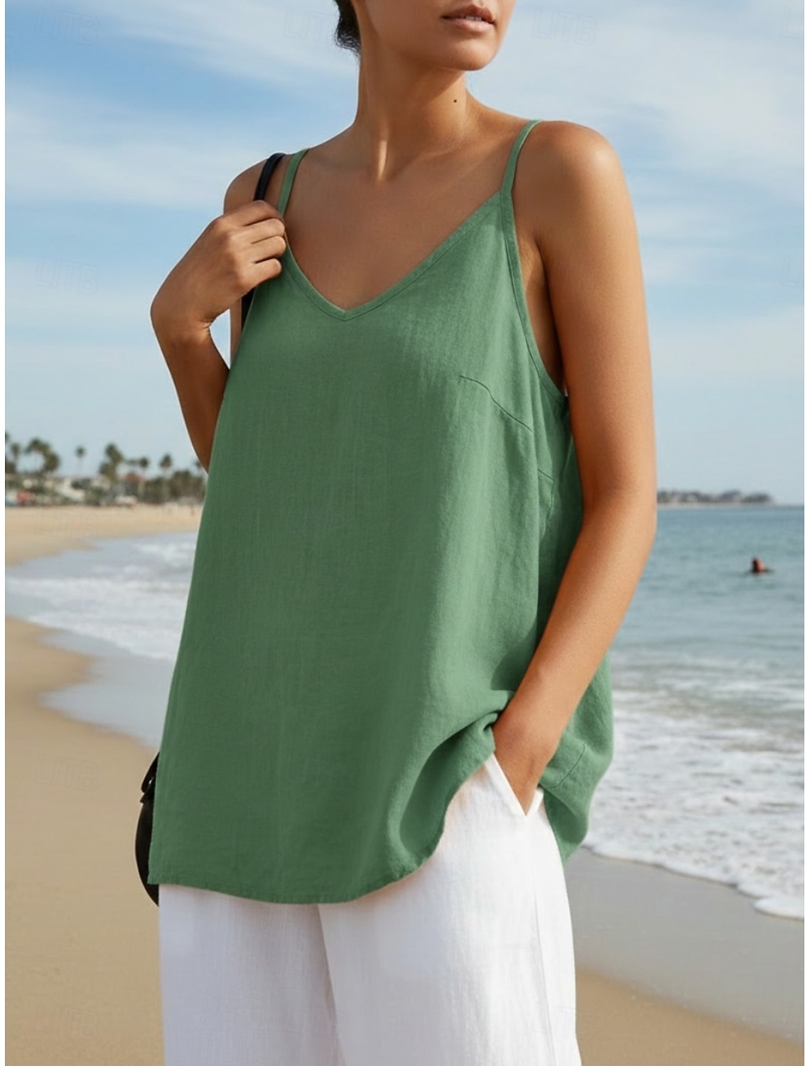 Women's Cotton Linen Vest Blouse Backless Plain Active Casual Sleeveless Strap Regular Tops Daily Holiday Going out Black White Yellow Purple Green Summer Spring