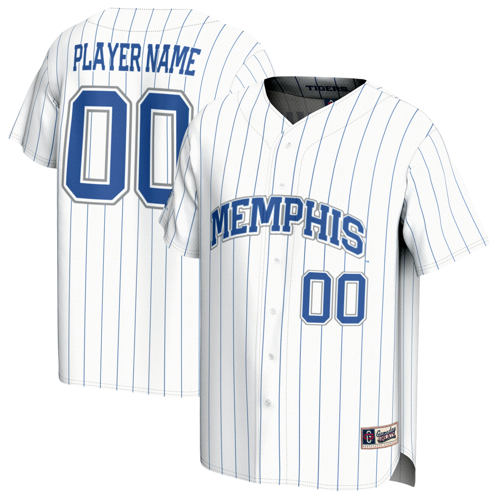 Memphis Tigers GameDay Greats Unisex Lightweight Collegiate Baseball Pinstripe NIL Pick-A-Player Fashion Jersey - White