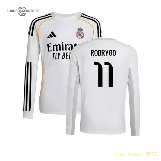 Genuine 2025-2026 Real Madrid Long Sleeve Home Shirt (Kids) (Rodrygo