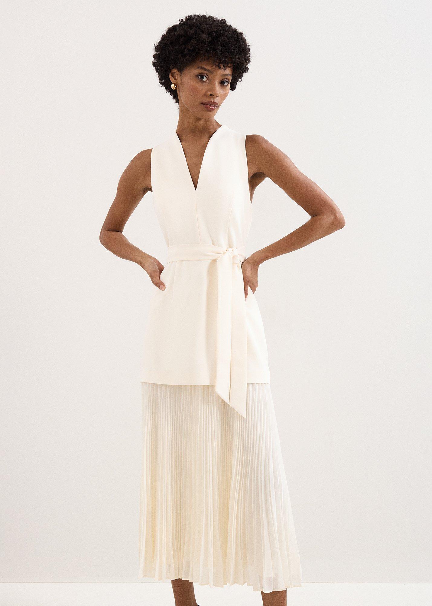 Pia Ivory Tailored Pleated Midi Dress