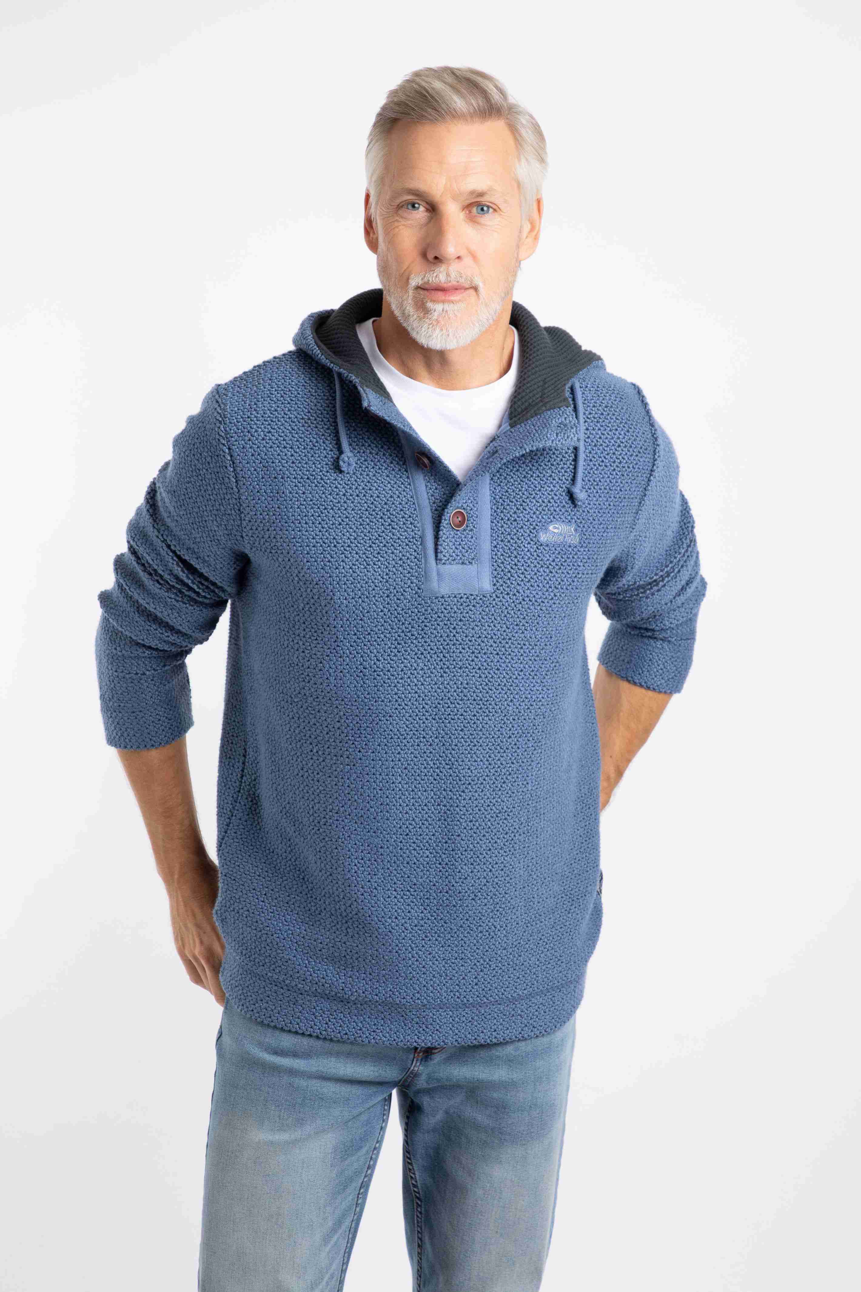 Bakersfield Button Neck Macaroni Hoodie Mid Blue