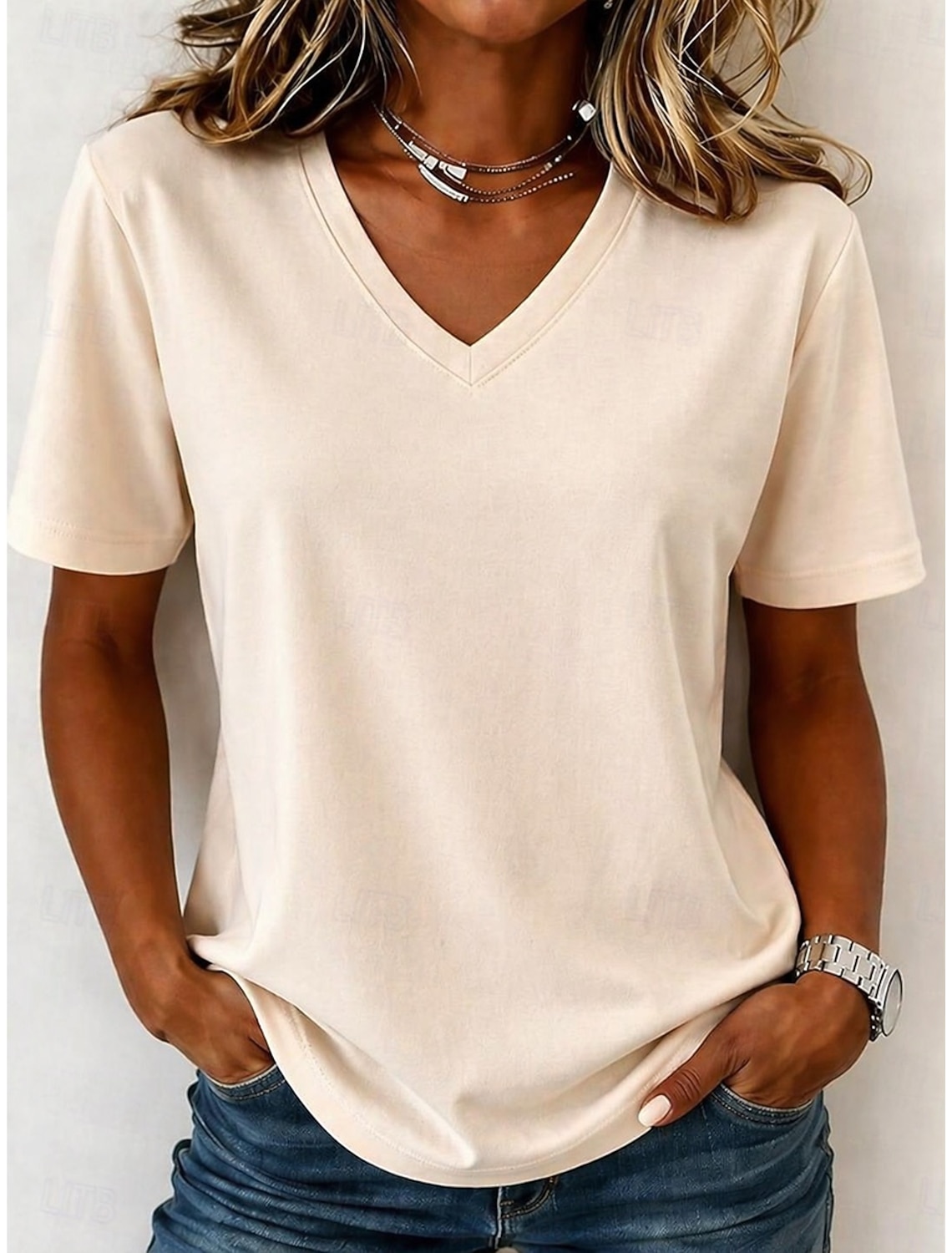 Women's 100% Cotton T-Shirts - Quality Basic Short Sleeve V Neck Tee