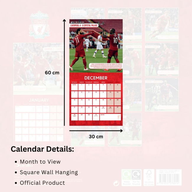 Adult Liverpool FC Legends Square Calendar 2026