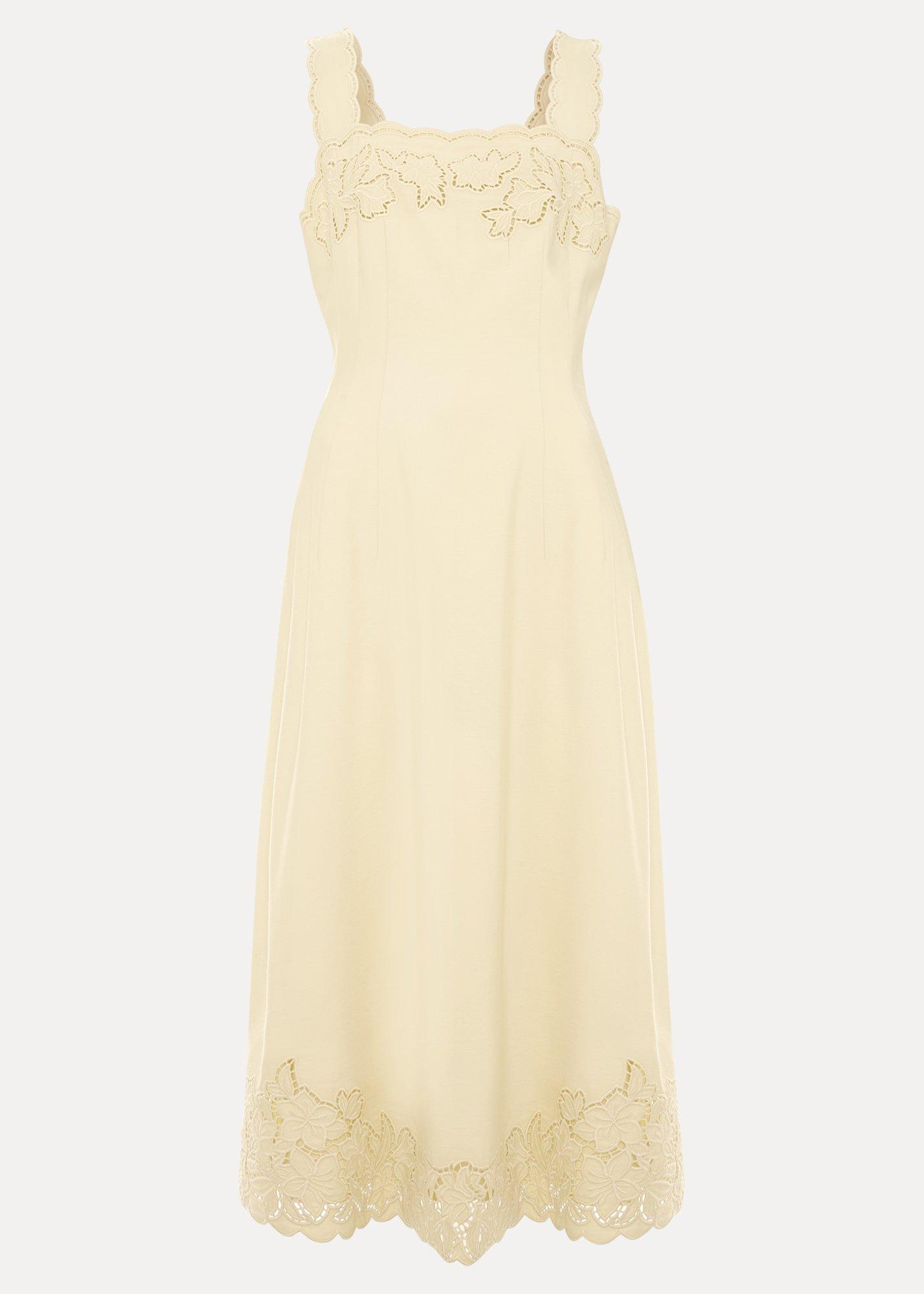 Wilda Yellow Embroidered Midi Dress