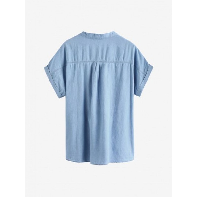 Front Pocket Cuff Sleeve Chambray Shirt YU3707