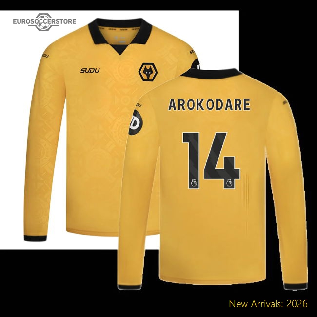 2025-2026 Wolves Long Sleeve Home Shirt - Kids (Arokodare 14)