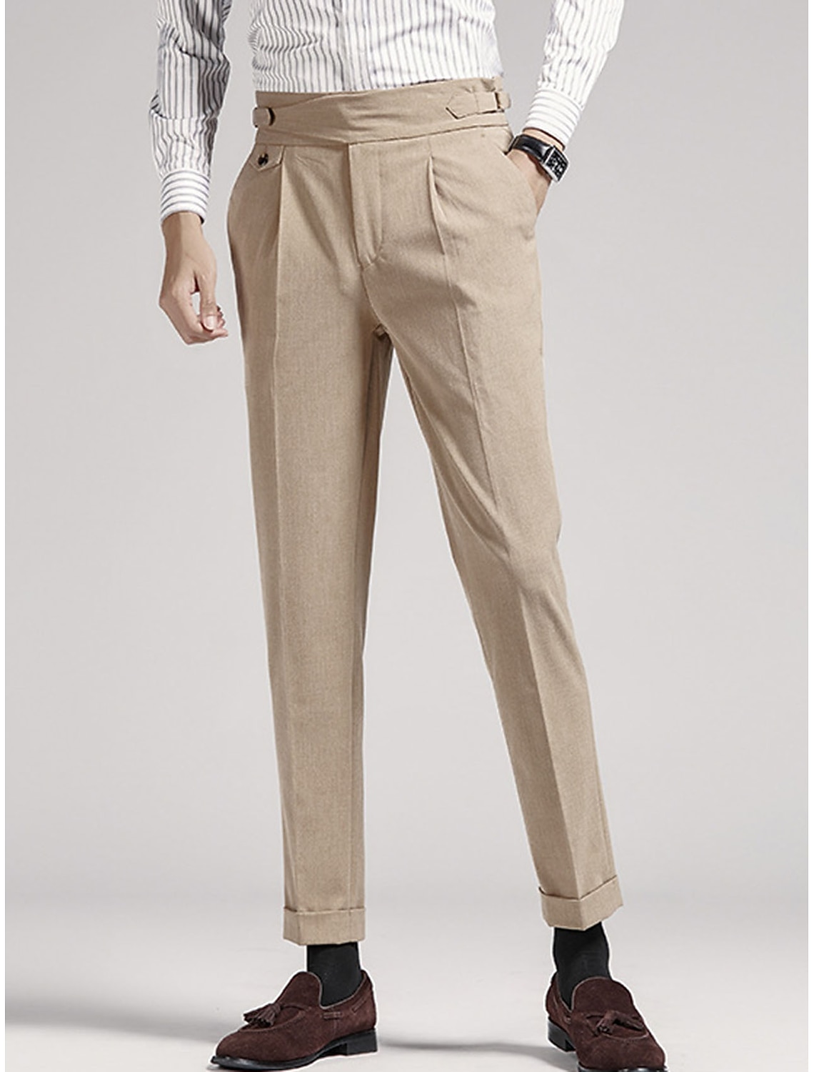 Men's Graduation Dress Pants Trousers Pleated Pants Suit Pants Pocket High Rise Plain Comfort Breathable Outdoor Daily Going out Elegant Vintage Black Khaki