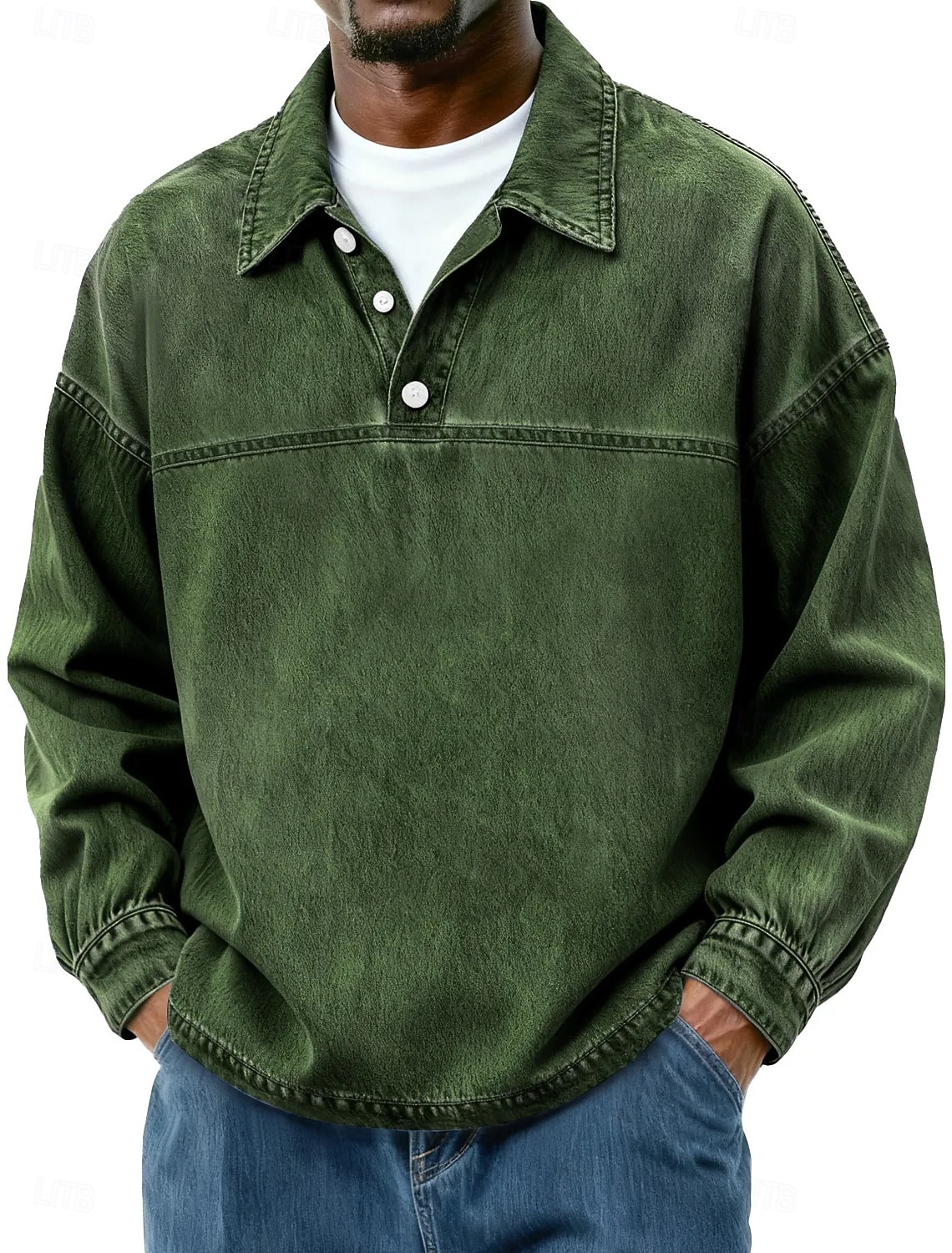 Men's Cotton Polo Shirt Casual Vacation Classic Long Sleeve Fashion