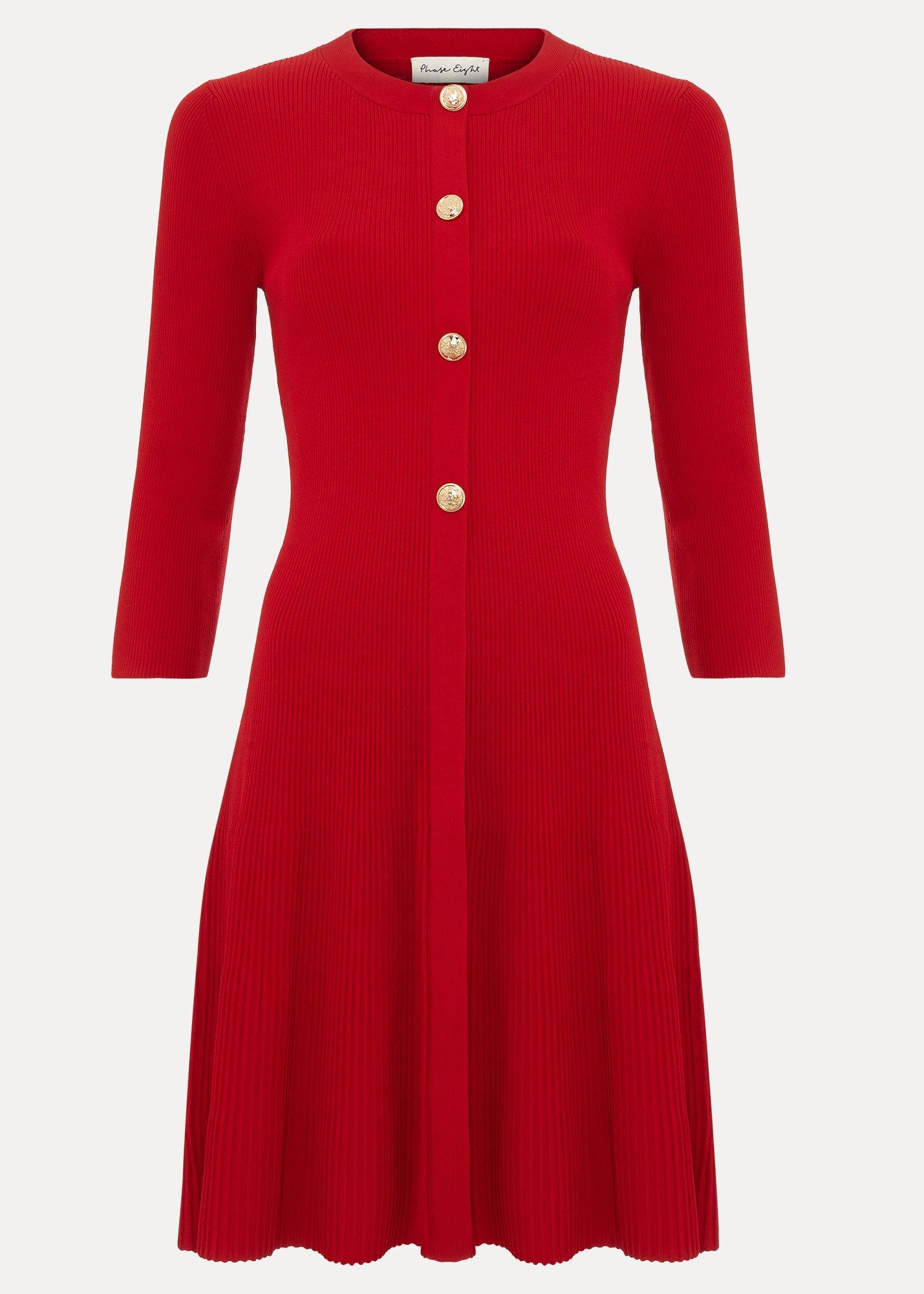 Rachel Red Fit And Flare Ribbed Swing Dress