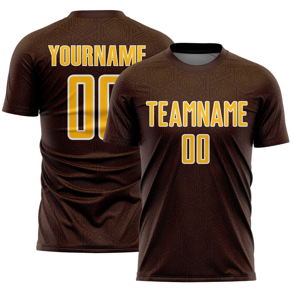 Sublimation Jersey Brown Shape Sports Geometric Uniform Gold-White Soccer Custom