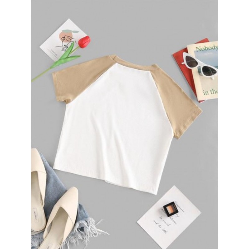 Raglan Sleeve Colorblock Ribbed T Shirt CL5770